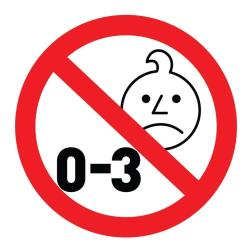 Opozorilni simbol prepovedi za otroke od 0 do 3 let zaradi majhnih delov.