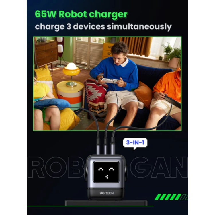 Hišni polnilec Ugreen Nexode RG 65W GaN, siv