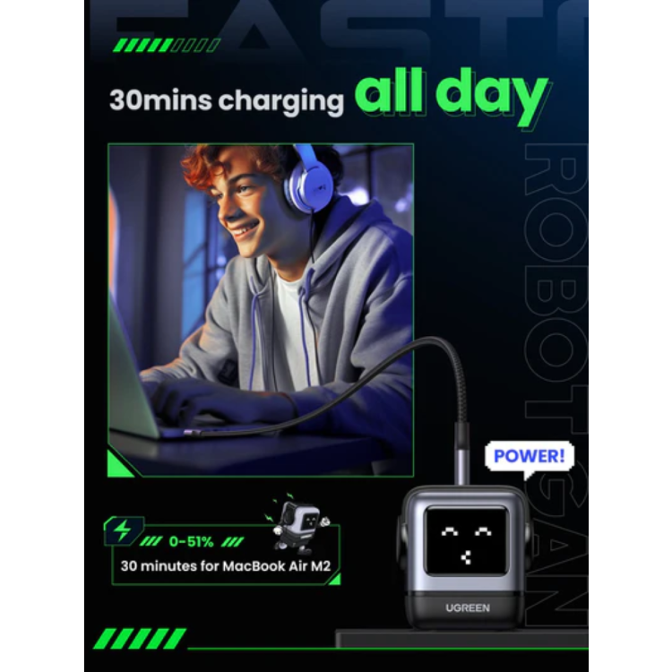 Hišni polnilec Ugreen Nexode RG 65W GaN, siv