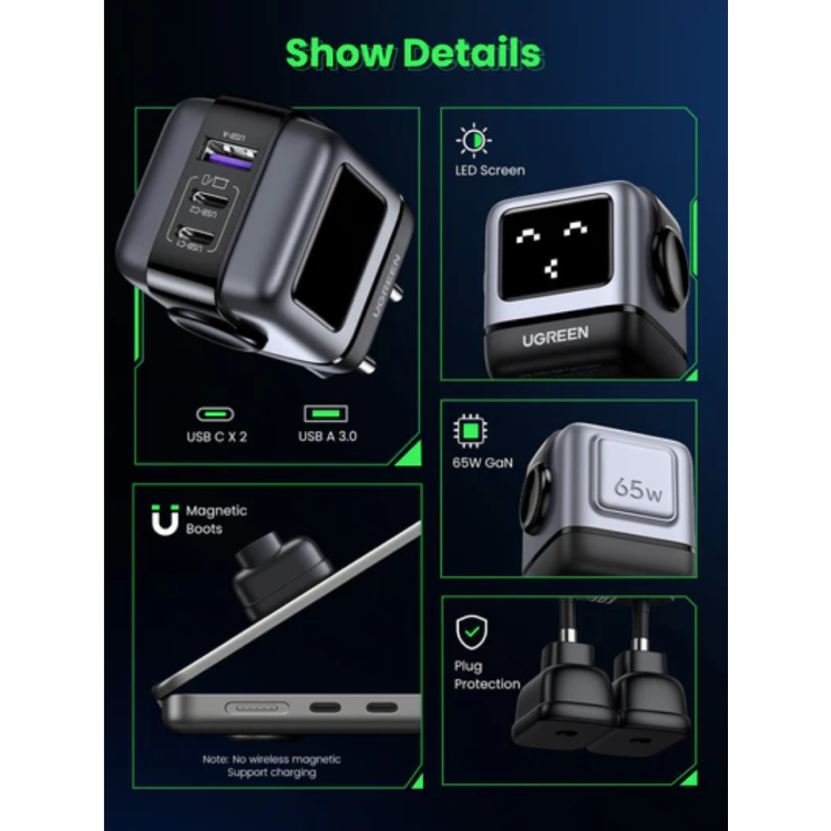 Hišni polnilec Ugreen Nexode RG 65W GaN, siv