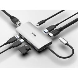 D-link USB-C 8 v 1 HUB HDMI-LAN, USB-2