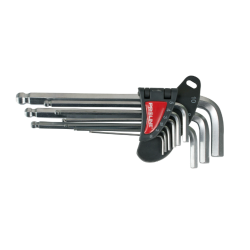 PROLINE set imbus ključev (Allen ključev) v različnih velikostih z označenimi merami in praktičnim plastičnim držalom za organizirano shranjevanje in hitro izbiro orodja.