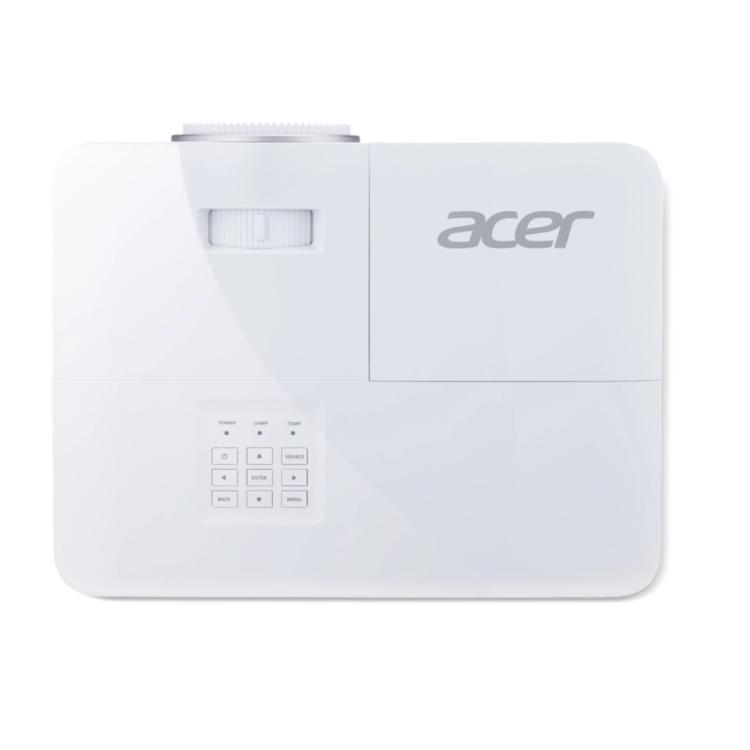 Acer bel projektor s kontrolno ploščo in gumbi zgoraj ter lečo na levi strani, pogled od zgoraj.