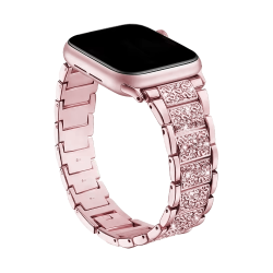  Rožnato zlat pašček s kristali na uri, nežno sijoč videz in udobno prileganje, za Apple Watch (42/44/45).