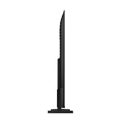 Samsung Mini LED TV, stranski pogled, zelo tanek profil z osrednjim nosilcem in stabilnim stojalom.