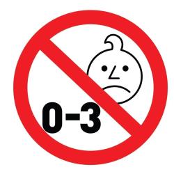 Opozorilni simbol prepovedi za otroke od 0 do 3 let zaradi majhnih delov.