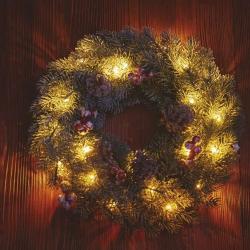 Božični venec zasnežen LED, 38 cm, 2x AA, notranji, topla bela