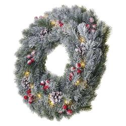 Božični venec zasnežen LED, 38 cm, 2x AA, notranji, topla bela