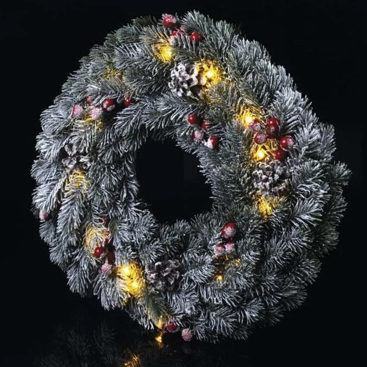 Božični venec zasnežen LED, 38 cm, 2x AA, notranji, topla bela