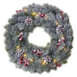 Božični venec zasnežen LED, 38 cm, 2x AA, notranji, topla bela