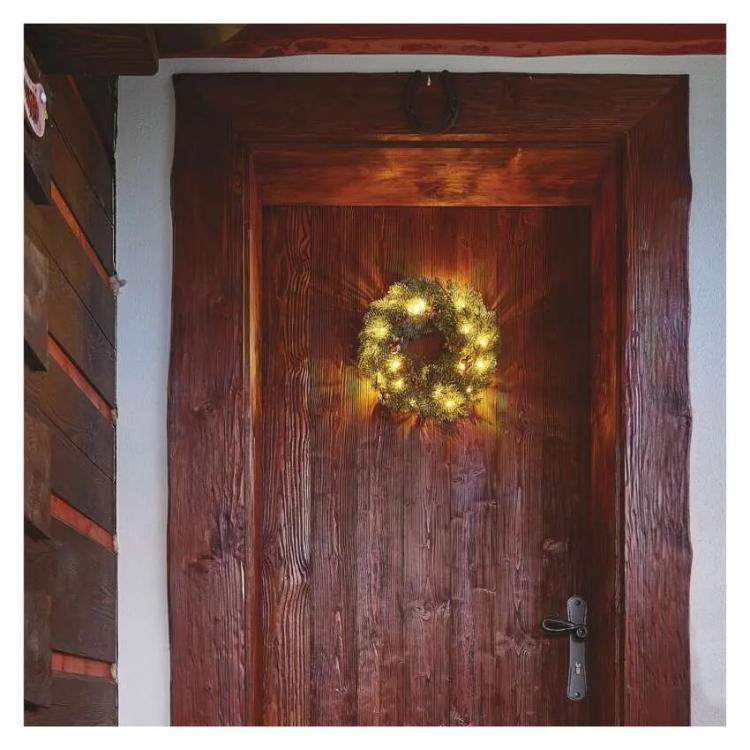 Božični venec zasnežen LED, 38 cm, 2x AA, notranji, topla bela