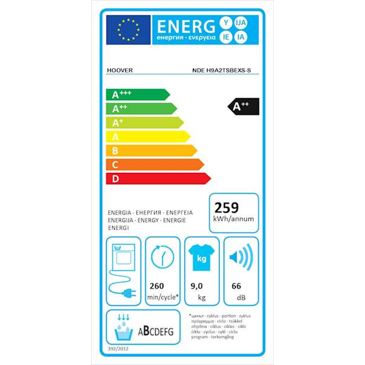 Sušilni stroj Hoover NDE H9A2TSBEXS-S, 9kg, A++, toplotna črpalka