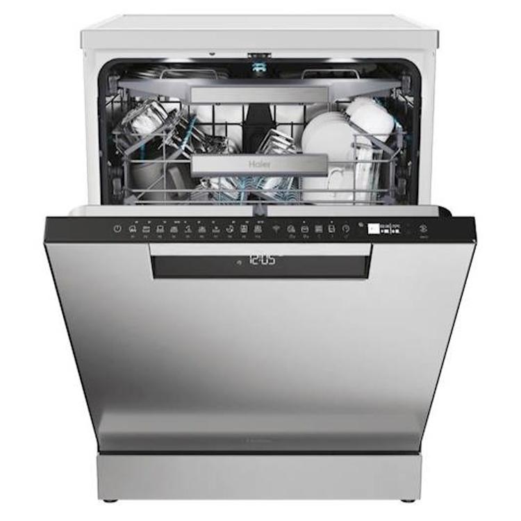 Prostostoječi pomivalni stroj Haier širine 60 cm v elegantni inox izvedbi z digitalnim prikazovalnikom in sodobnim dizajnom predstavlja zmogljivo ter stilsko dovršeno rešitev za vsako kuhinjo.