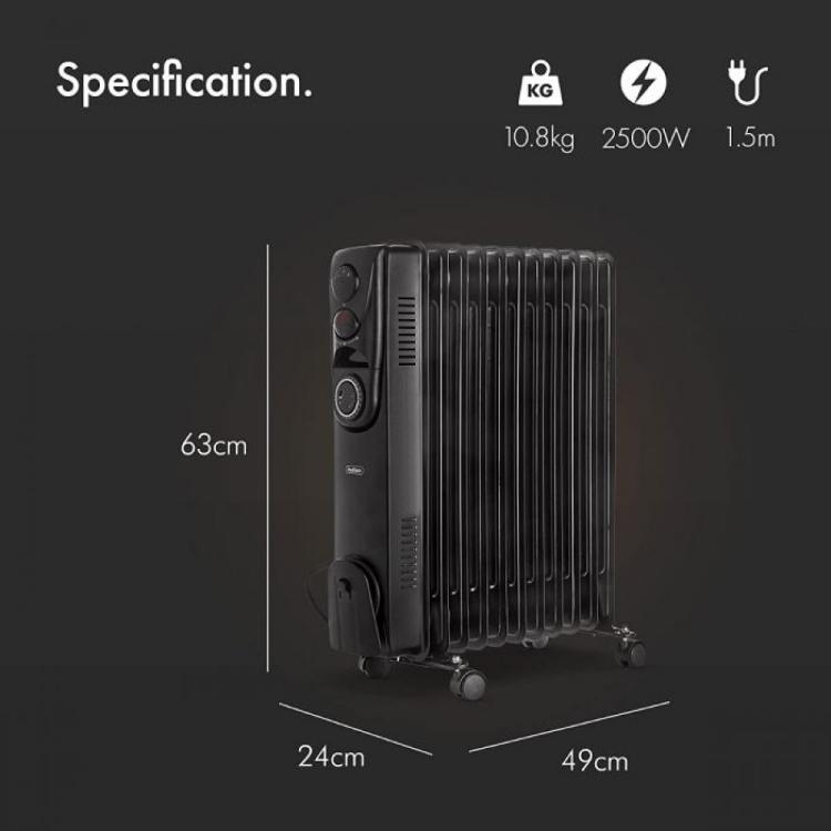 Električni oljni radiator VonHaus 2500645, 2500 W, črn