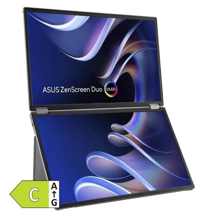 ASUS ZenScreen Duo OLED MQ149CD – dvojni OLED monitor v postavitvi en zaslon nad drugim, energijski razred C.