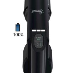 Upravljalni gumb baterijskega sesalnika Hoover z indikatorjem napolnjenosti in načinoma ECO in Turbo.