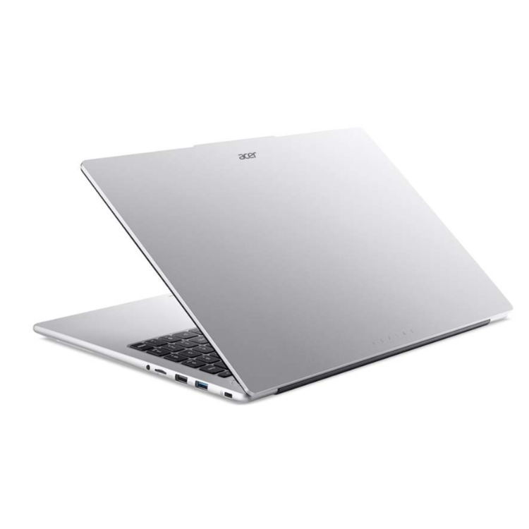 Acer Aspire Lite AL15-44P-R17Z, Windows 11 Home, pogled od zadaj na srebrn pokrov z logotipom Acer in tankim ohišjem.