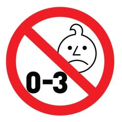 Opozorilni simbol prepovedi za otroke od 0 do 3 let zaradi majhnih delov.