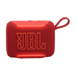 JBL GO5 rdeč kompakten zvočnik spredaj z izrazitim logotipom na mreži