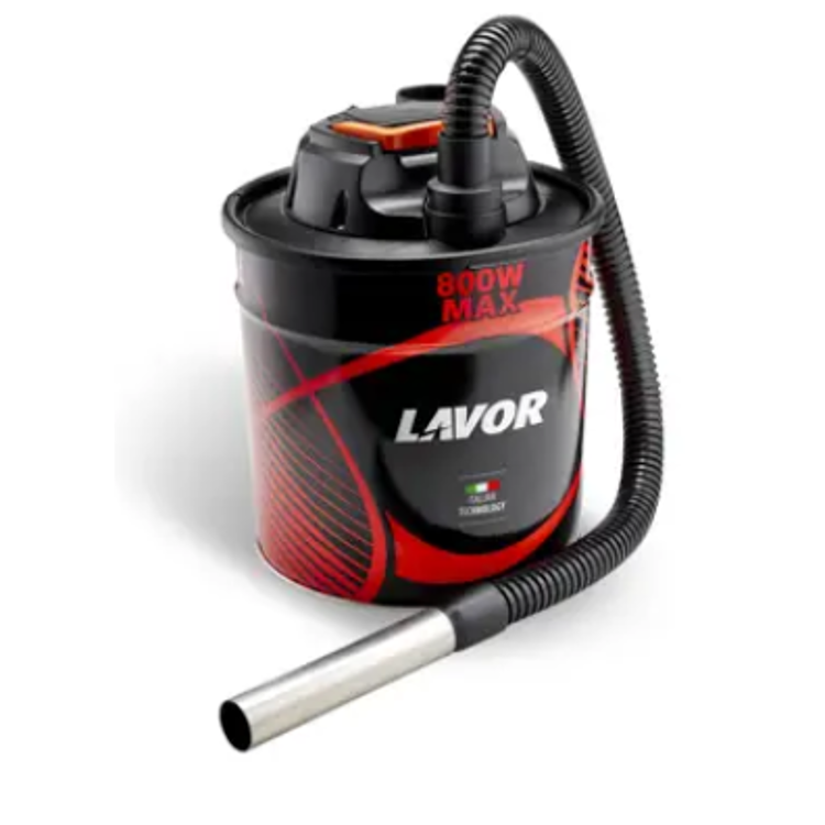 Sesalnik za pepel Lavor Ashley 112 z močjo 800 W, opremljen s fleksibilno cevjo in kovinsko sesalno cevjo za čiščenje pepela.