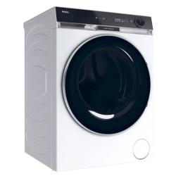 Pralni stroj Haier z elegantnim belim ohišjem, temnim panoramskim steklom vrat in intuitivnim LED-prikazovalnikom združuje napredno tehnologijo ter sodoben dizajn.