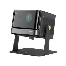 Dangbei DBOX02 Pro: 4K laserski projektor s kovinskim stojalom, sprednjo lečo in elegantnim črnim dizajnom.