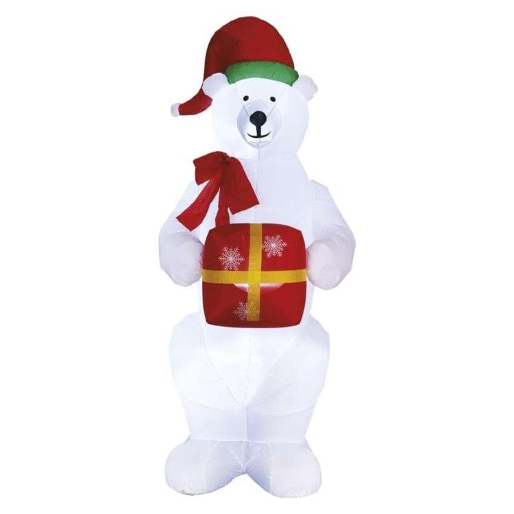 Polarni medved z božičnim darilom LED, napihljiv, 240 cm, zunanji in notranji
