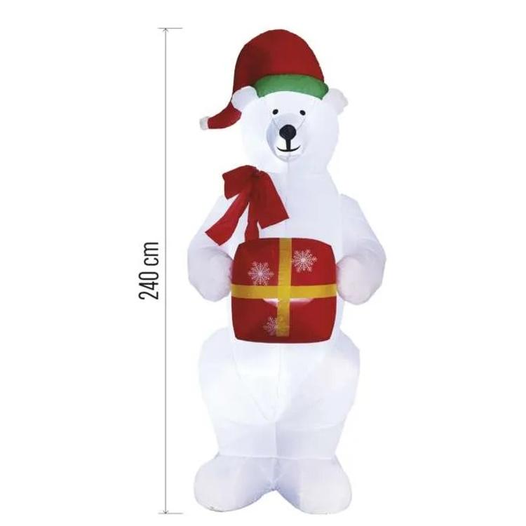 Polarni medved z božičnim darilom LED, napihljiv, 240 cm, zunanji in notranji