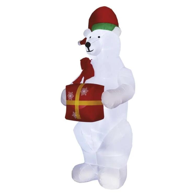 Polarni medved z božičnim darilom LED, napihljiv, 240 cm, zunanji in notranji