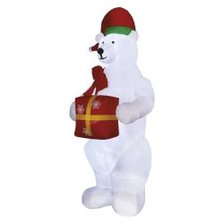 Polarni medved z božičnim darilom LED, napihljiv, 240 cm, zunanji in notranji