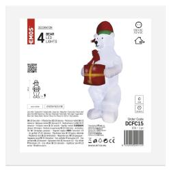 Polarni medved z božičnim darilom LED, napihljiv, 240 cm, zunanji in notranji
