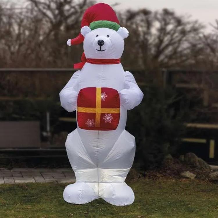 Polarni medved z božičnim darilom LED, napihljiv, 240 cm, zunanji in notranji