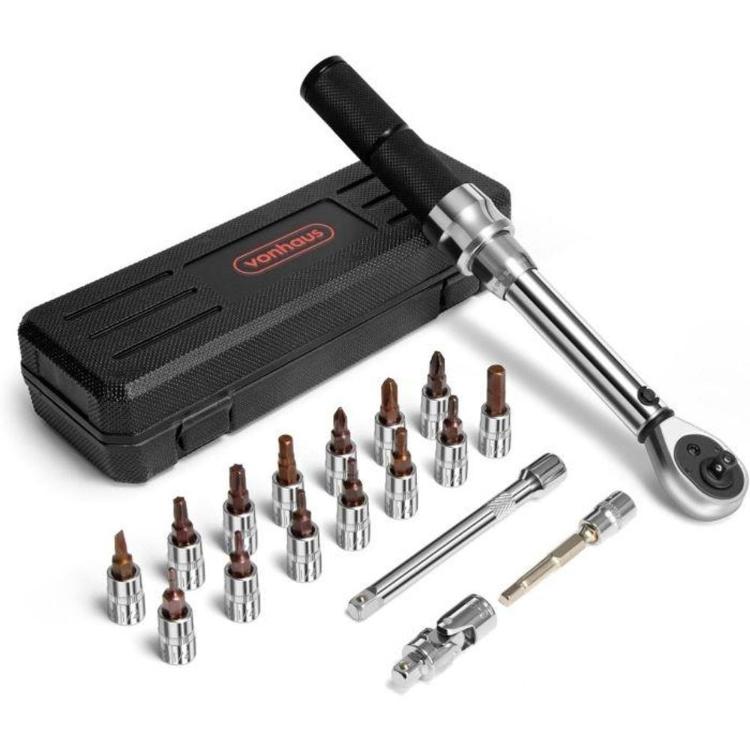 VonHaus momentni ključ s setom nastavkov in podaljškov v zaščitnem kovčku.