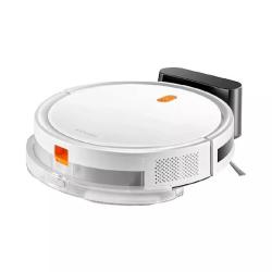 Stranski pogled Xiaomi Robot Vacuum E5 z vgrajenim rezervoarjem za prah in vodo, stransko krtačo ter senzorji za samostojno navigacijo po prostoru