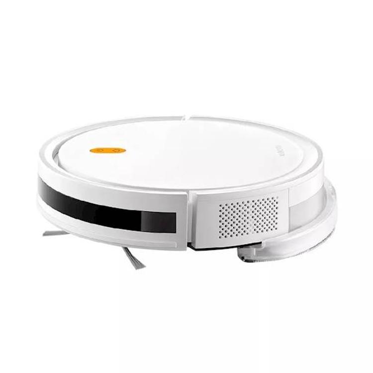 Stranski pogled Xiaomi Robot Vacuum E5 z vgrajenimi senzorji za navigacijo, stransko krtačo in rezervoarjem za prah ter vodo za učinkovito čiščenje doma