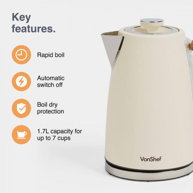 Grelnik vode VonShef Cream & Wood, 1,7 L