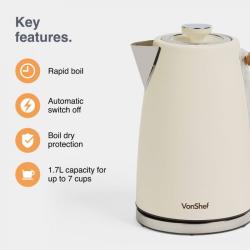 Grelnik vode VonShef Cream & Wood, 1,7 L
