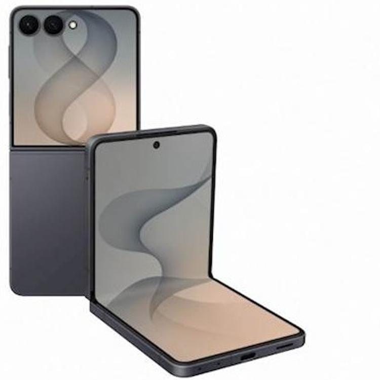 Zložljiv pametni telefon Galaxy Z Flip v grafitni barvi združuje eleganten dizajn, velik notranji zaslon in kompaktno preklopno zasnovo.