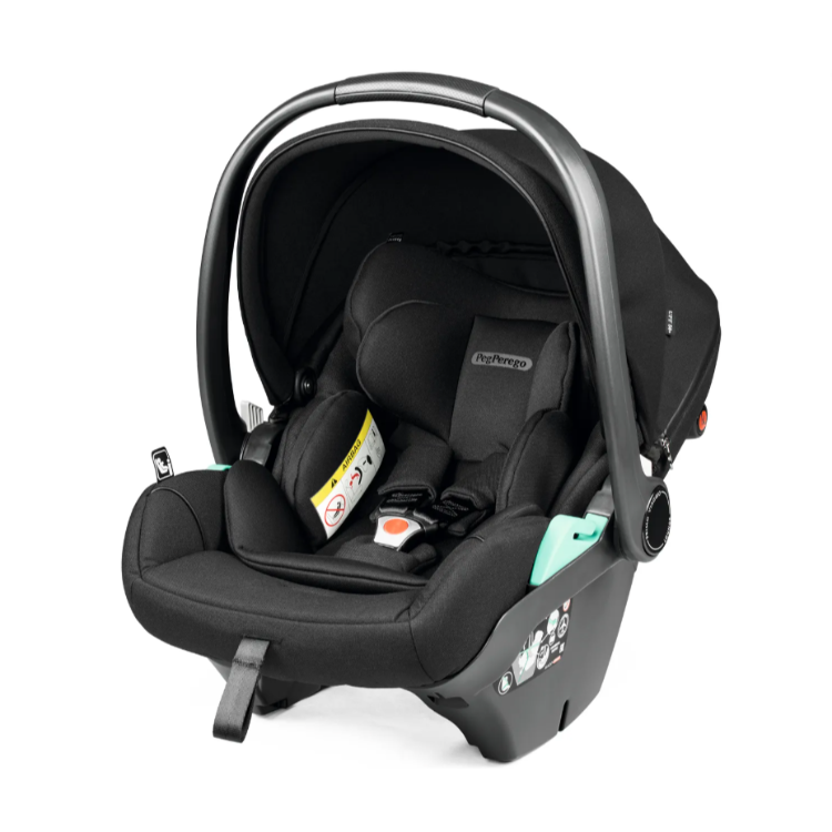 Otroški avtosedež Peg Perego v črni barvi s strehico, sprednji pogled