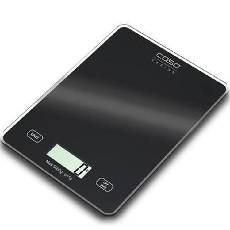 Kuhinjska tehtnica CASO Design z natančnostjo merjenja do 1 g, maksimalno obremenitvijo 5 kg in elegantno stekleno površino omogoča natančno tehtanje sestavin za kuhanje, peko in pripravo obrokov.