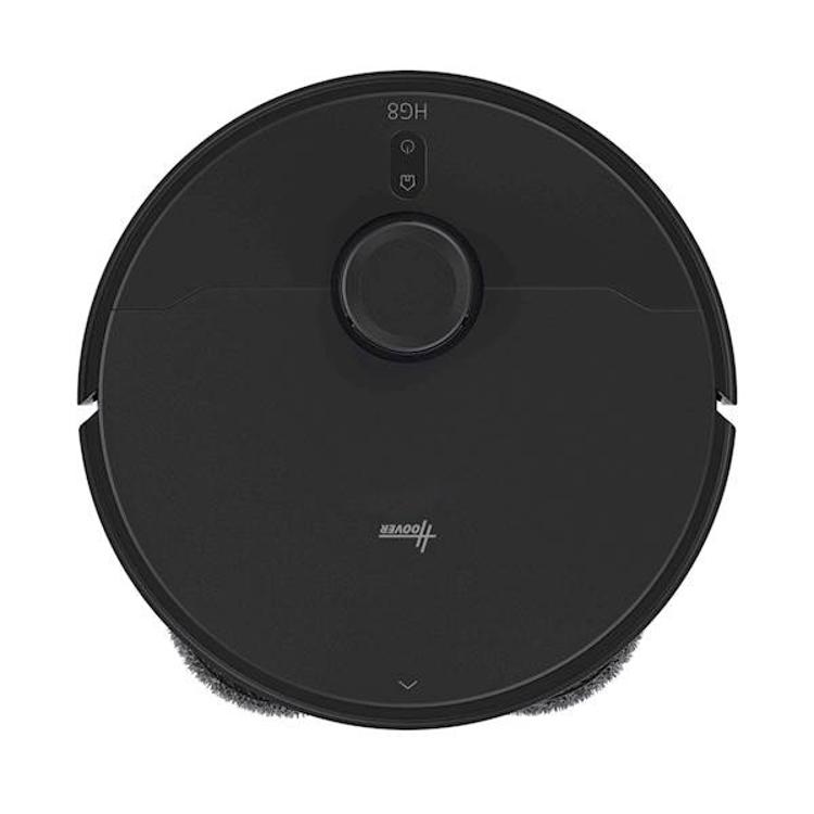 Robotski sesalnik Hoover HG870HU, zgornji pogled z laserskim senzorjem in upravljalnimi gumbi.