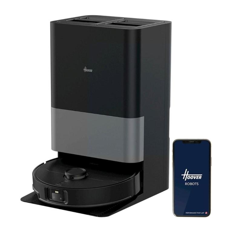 Robotski sesalnik Hoover HG870HU s samopraznilno postajo in mobilno aplikacijo Hoover Robots.