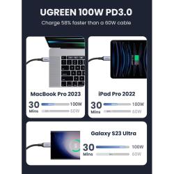 Kabel podpira hitro polnjenje z močjo do 100 W za prenosnike, tablice in pametne telefone.