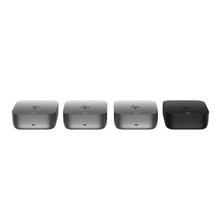 HP USB‑C G6 priklopna postaja, prikazana v več barvnih različicah z enakim kompaktnim dizajnom.prikaz notranjih komponent HP USB‑C G6 priklopne postaje z ohišjem, vezji in priključki.