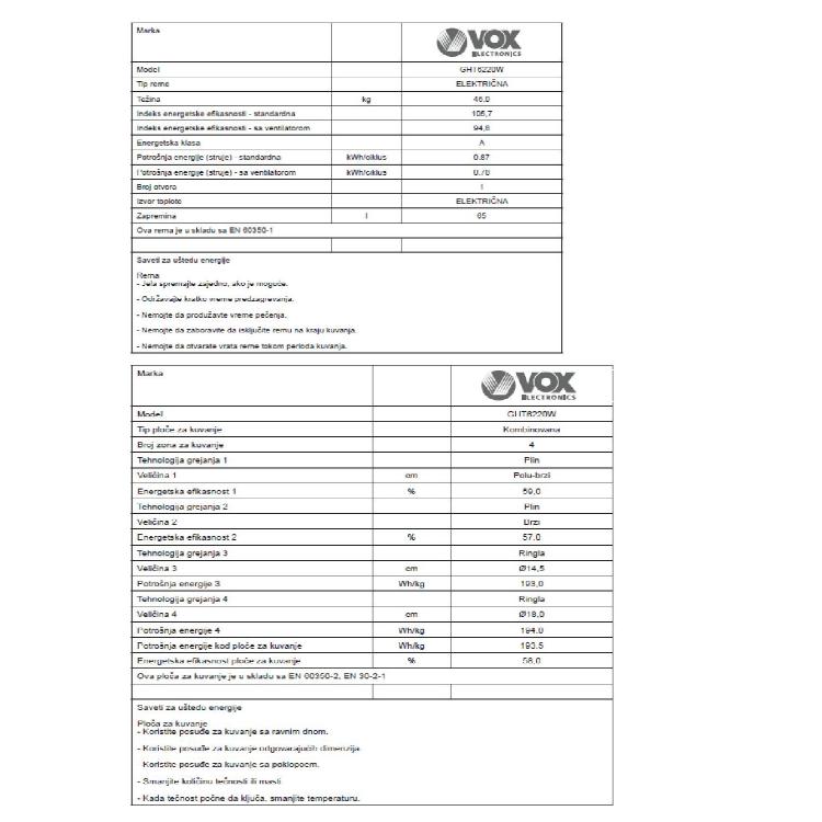 Kombinirani štedilnik VOX GHT 6220 W - 2x plin, 2x elektrika_5