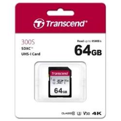Transcend spominska kartica SDXC 64GB 300S, 95/45MB/s, C10, UHS-I Speed Class 3 (U3), V30_1
