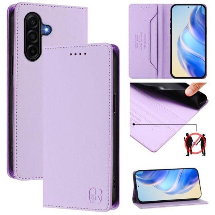 Preklopna torbica za pametni telefon Samsung Galaxy A57 5G v svetlo vijolični barvi.