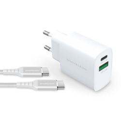 Bel Chameleon 25 W GaN hišni polnilnik z USB‑C in USB‑A izhodoma za hitro polnjenje različnih naprav.