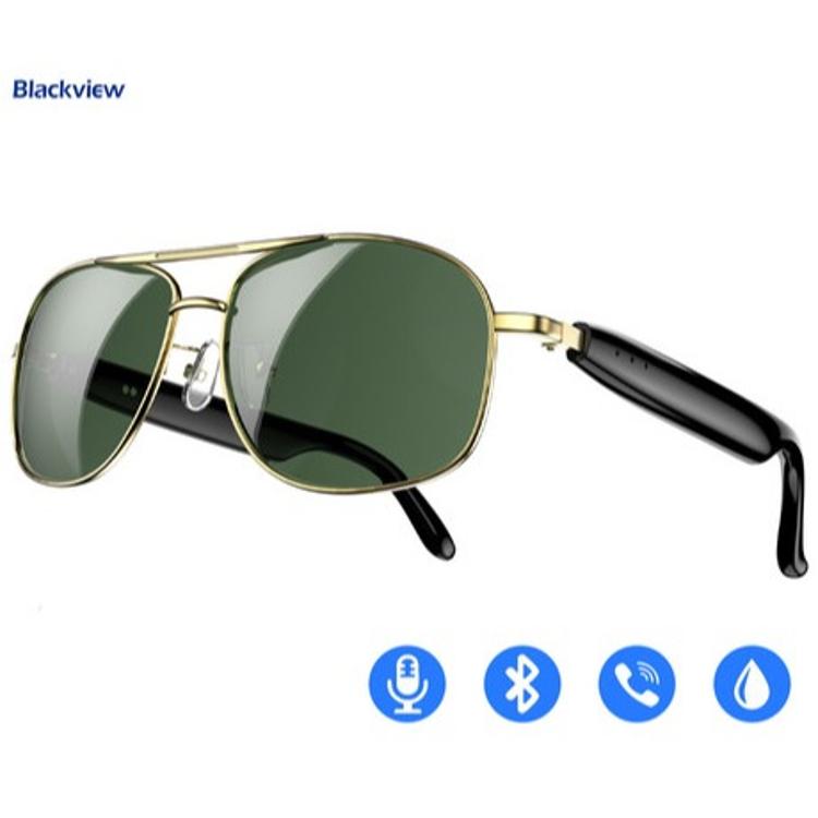 Blackview pametna očala, zlato/zelen okvir, Bluetooth, mikrofon, zatemnjene leče, upravljanje klicev.