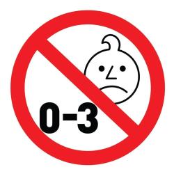 Opozorilni simbol prepovedi za otroke od 0 do 3 let zaradi majhnih delov.